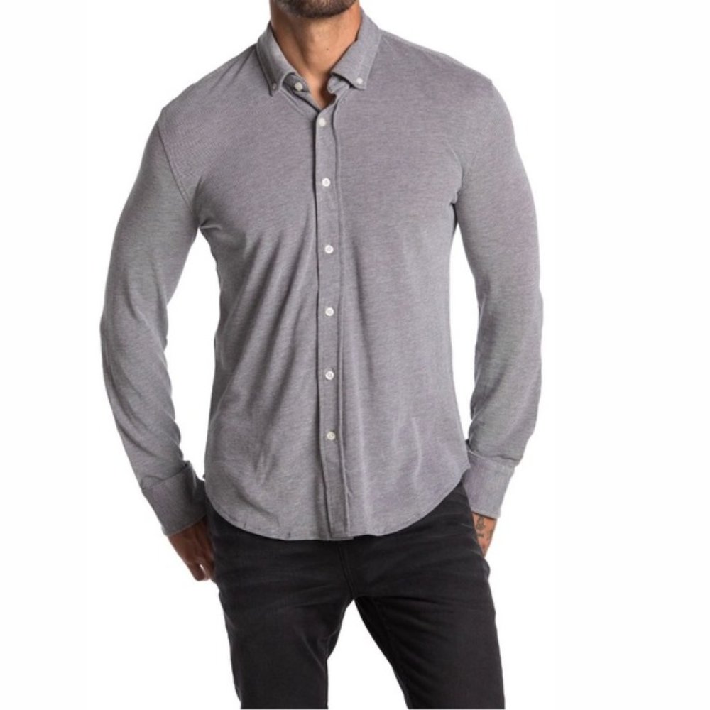 Thomas Dean Textured Button Down Shirt in Grey, Size XL New w/Tag $125